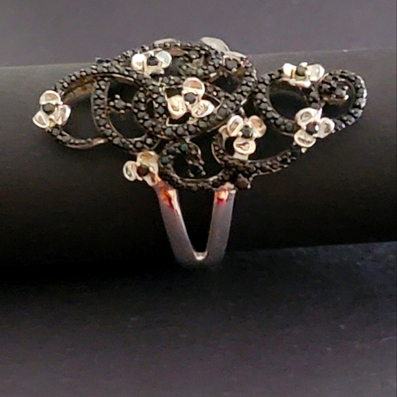 Designer 925 BBJ Black Diamond Sterling Silver Cocktail Ring NIB Size 10 - Picture 2 of 5